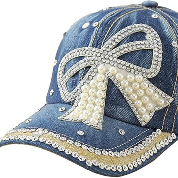 Women\'s‎ Bling Hat Pearls and Rhinestones Baseball cap Style NEW main image 4